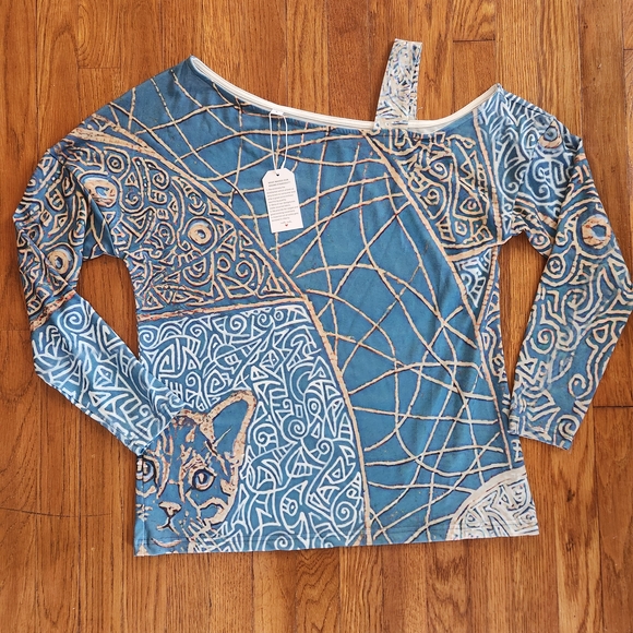 n Tops - Artistic Blue Off-Shoulder Women's Blouse